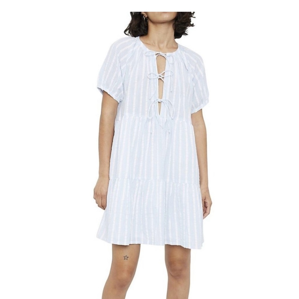 Charming White Striped Kids Dress